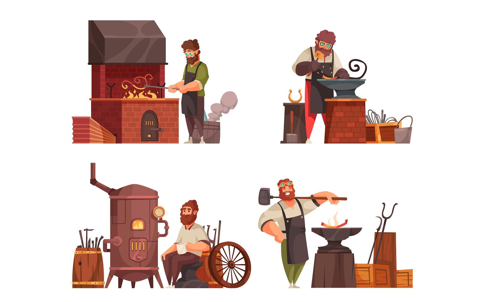 Blacksmith Workshop 4 Vector Illustration Concept