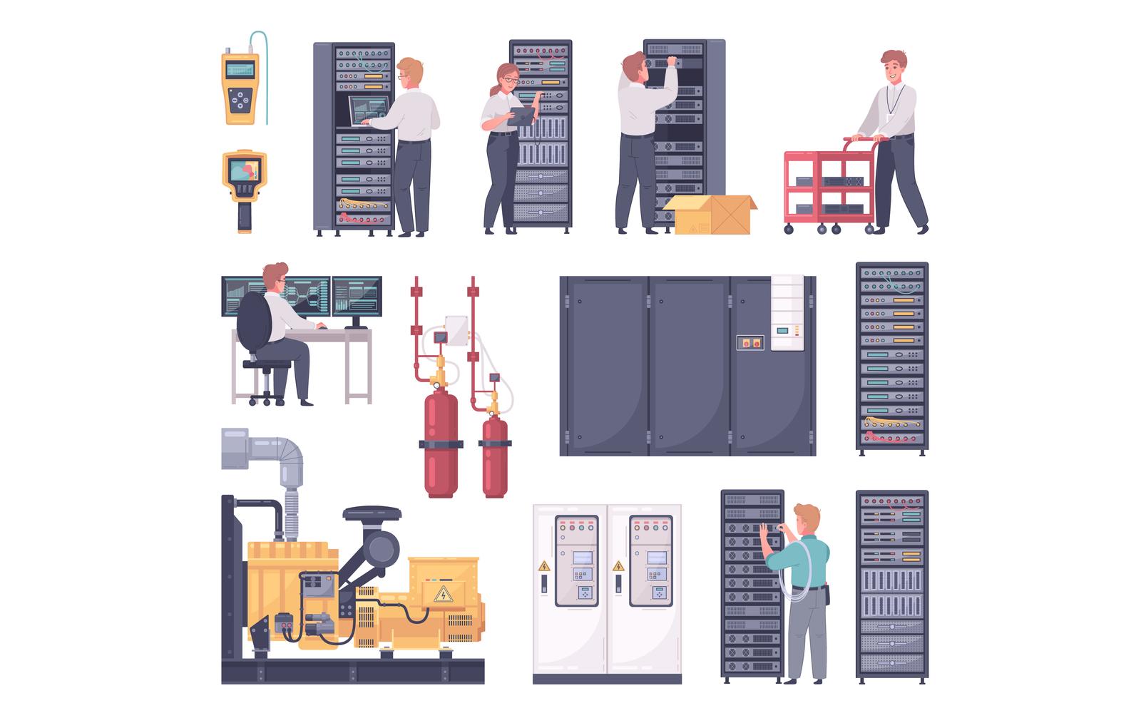 Datacenter Cartoon Set Vector Illustration Concept