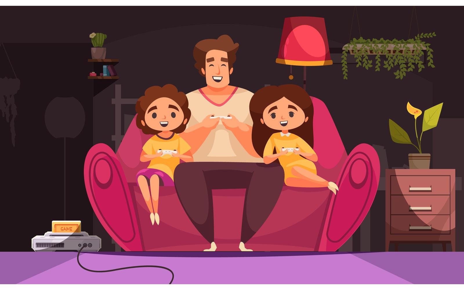 Dad Son Daughter 4 Vector Illustration Concept