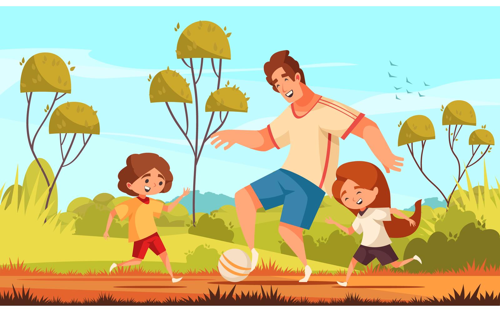 Dad Son Daughter 5 Vector Illustration Concept