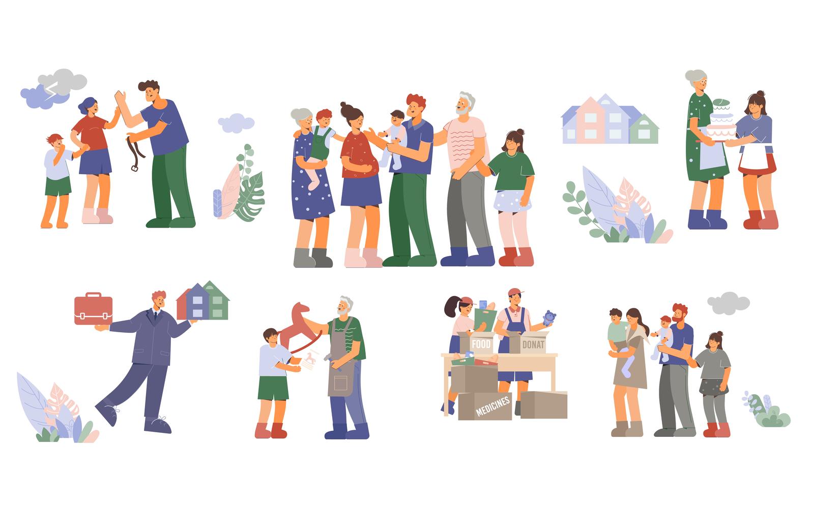 Family Set Flat 2 Vector Illustration Concept