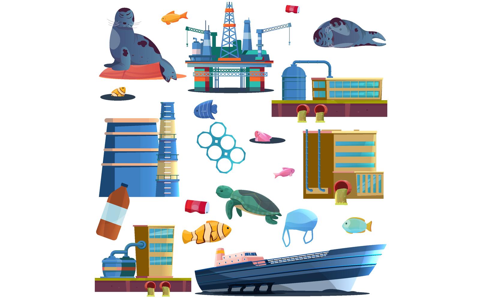 Ocean Problem Set Flat Vector Illustration Concept