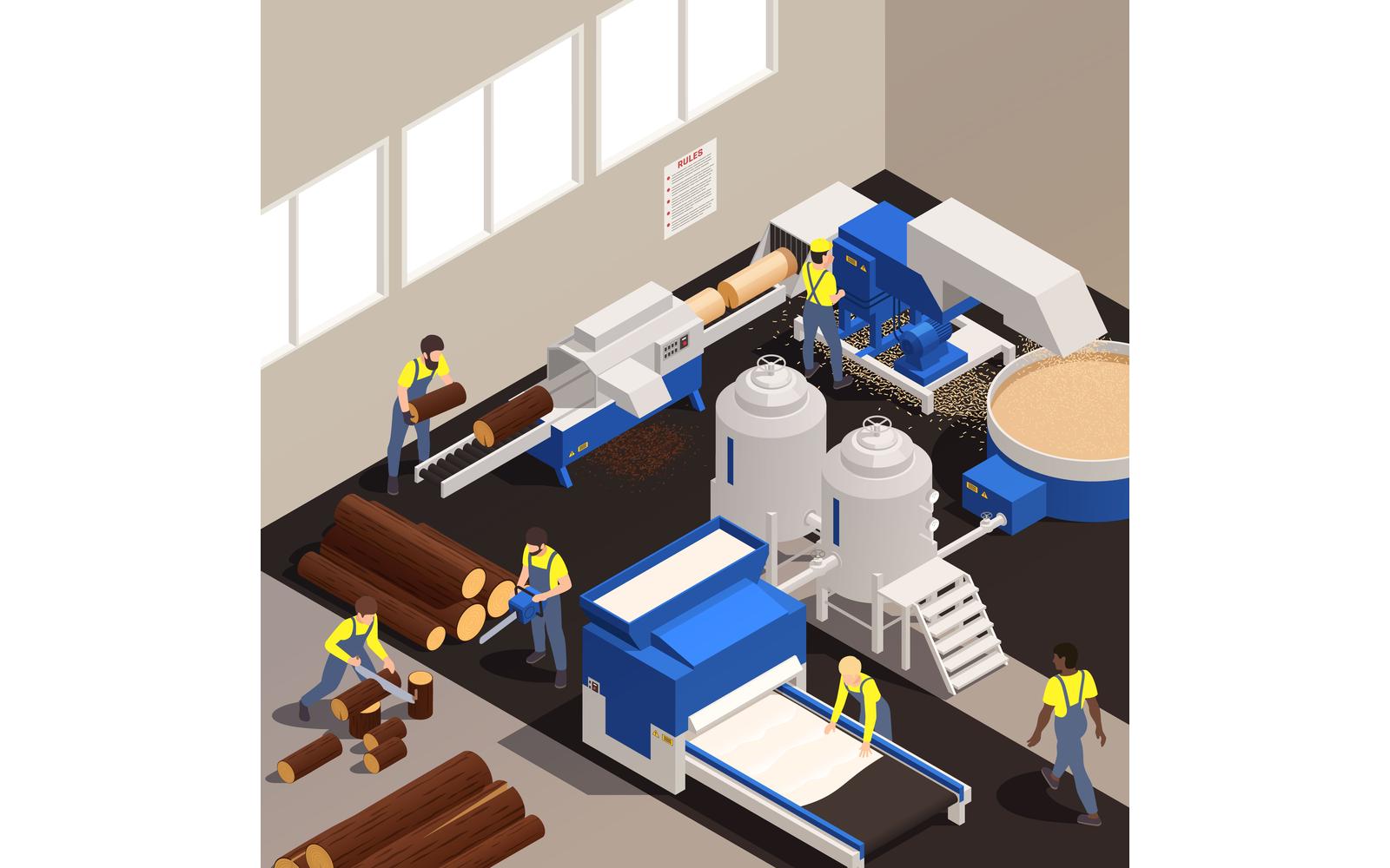 Paper Production Isometric Set 4 Vector Illustration Concept