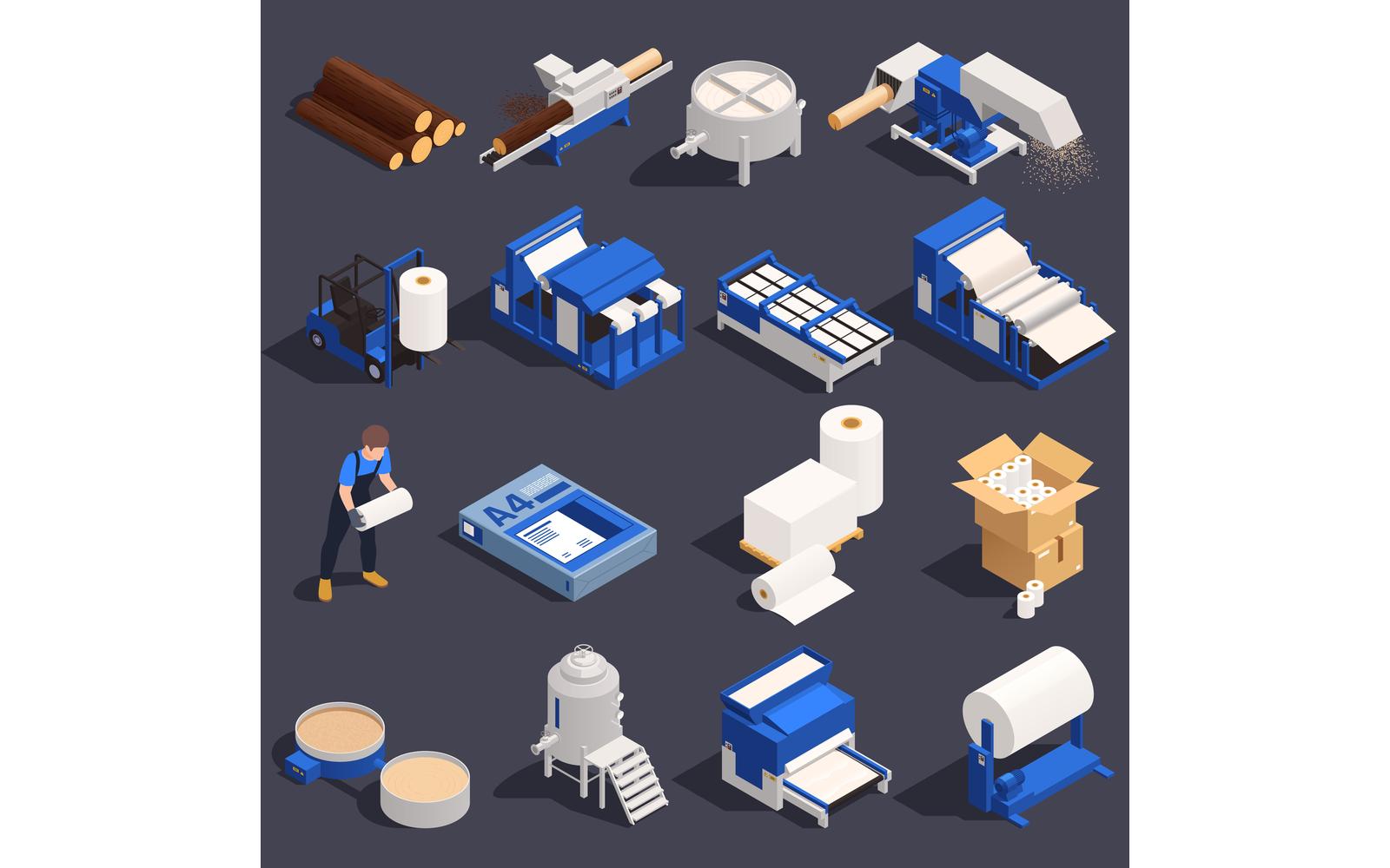 Paper Production Isometric Set 5 Vector Illustration Concept