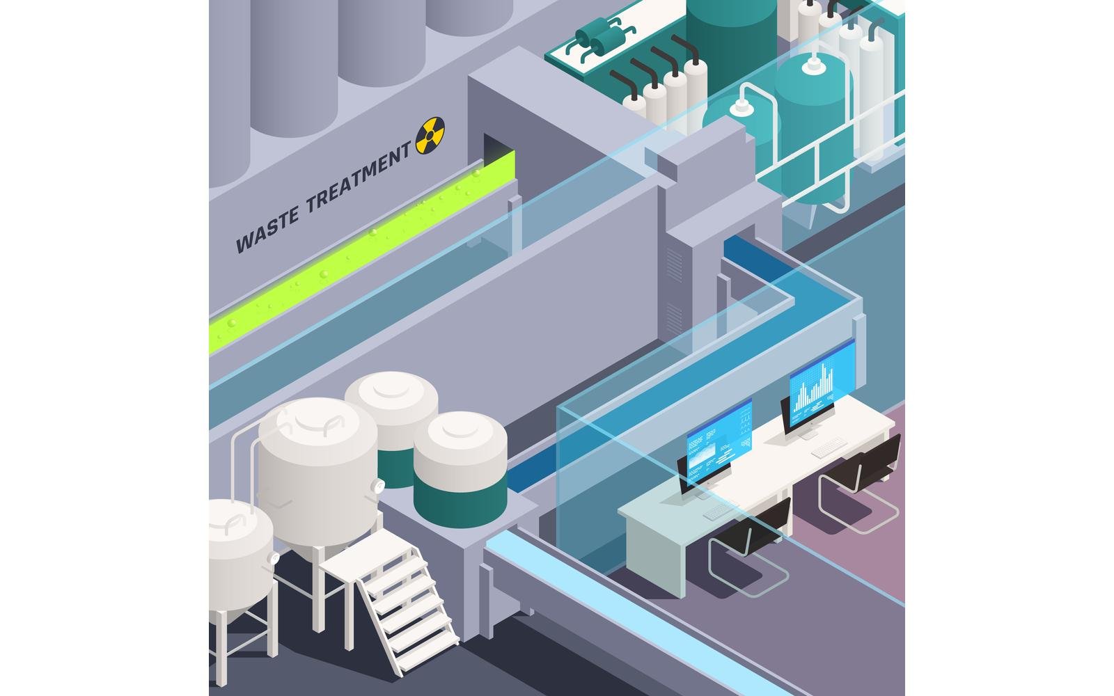 Toxic Waste Nuclear Chemical Pollusion Biohazard Isometric 5 Vector Illustration Concept