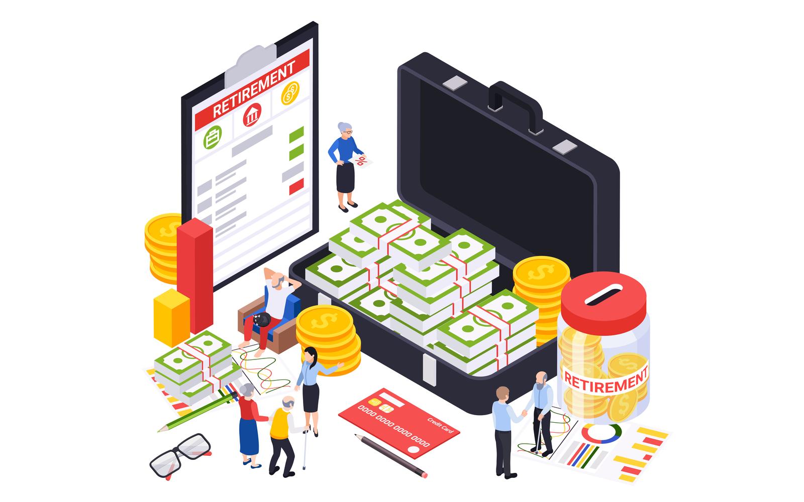 Retirement Preparation Plan Isometric 4 Vector Illustration Concept