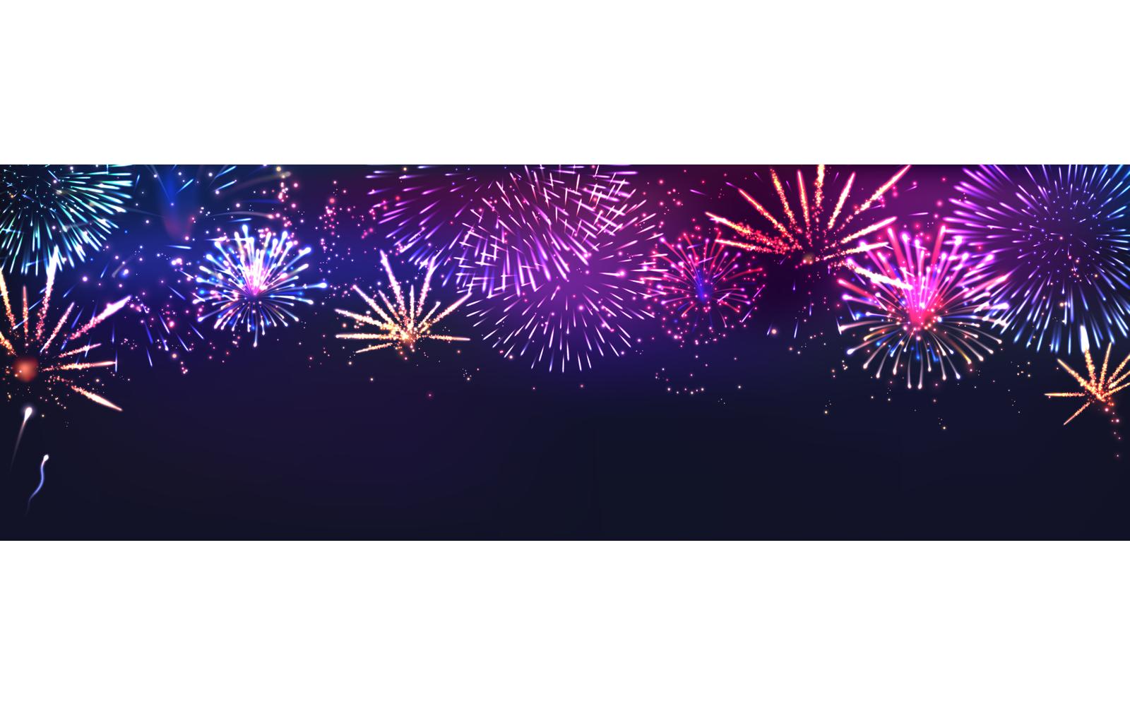 Realistic Fireworks Horizontal Poster Vector Illustration Concept