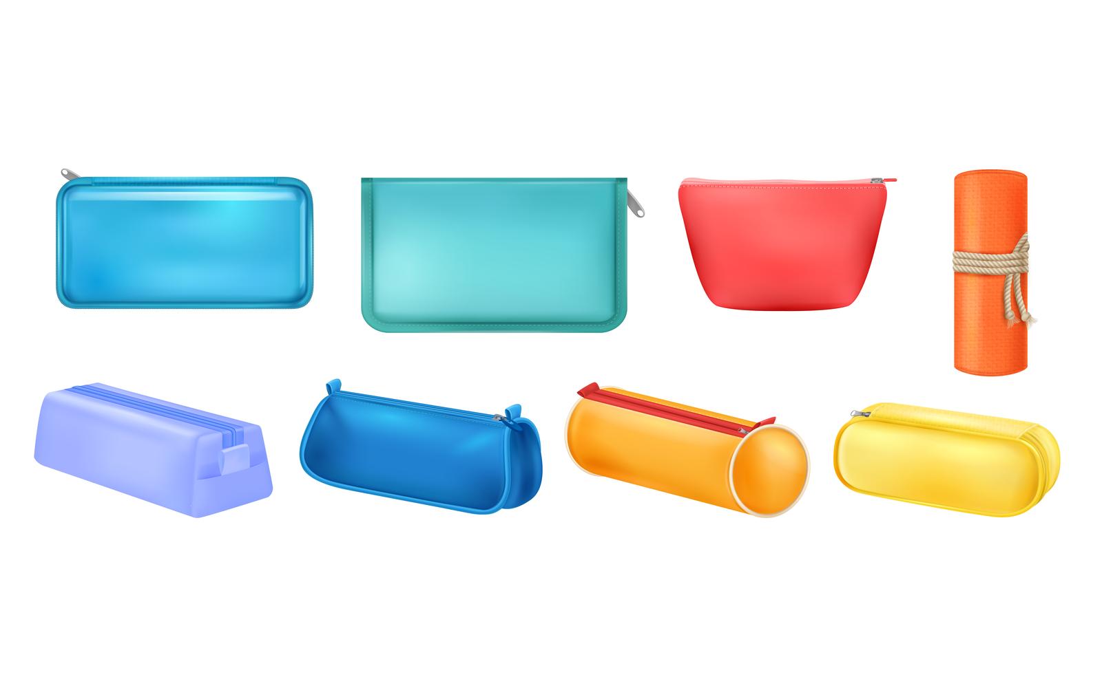 Realistic Pencil Case Set Vector Illustration Concept