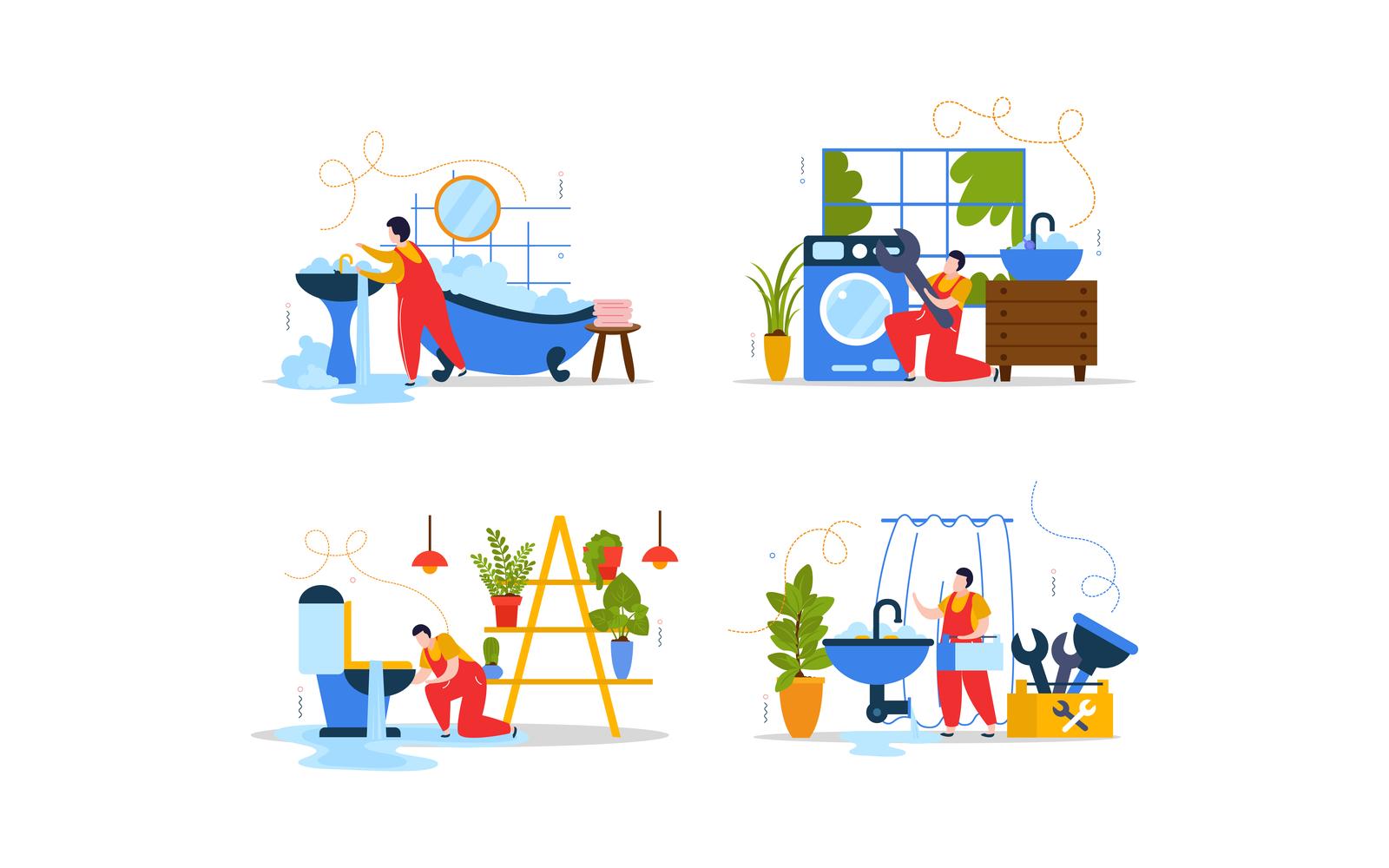 Plumber Flat Composition 2 Vector Illustration Concept