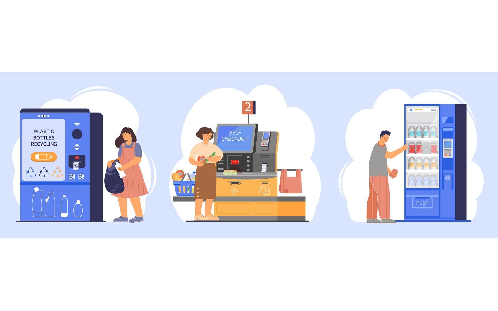 Self Service Composition Set Flat 2 Vector Illustration Concept