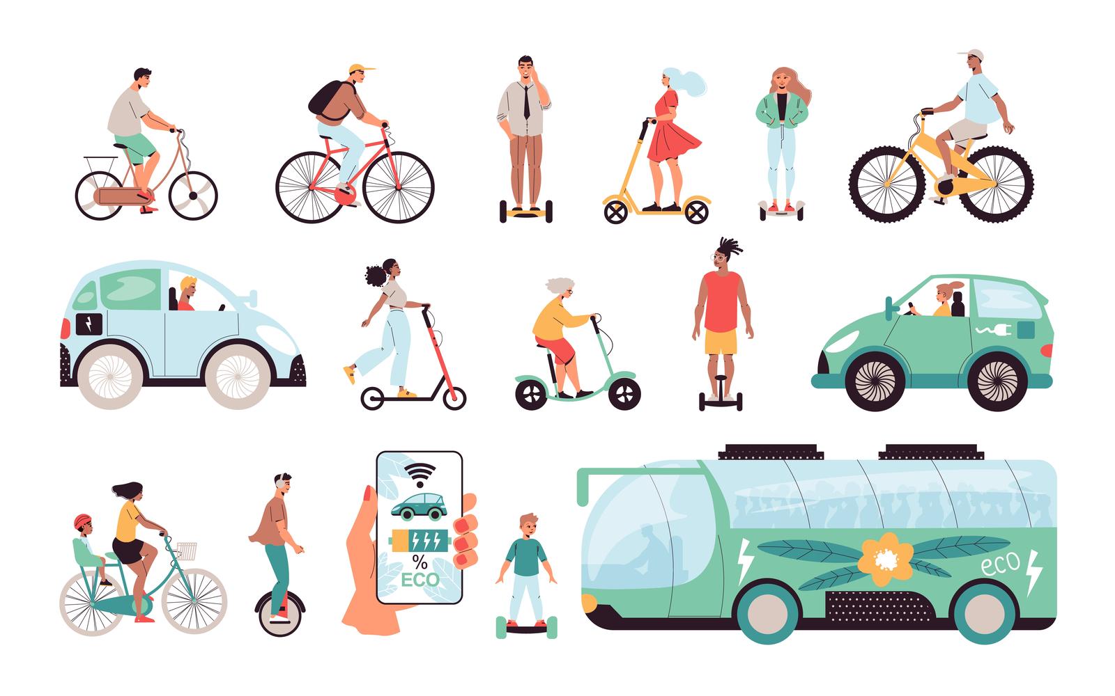 Eco Transport Set Vector Illustration Concept