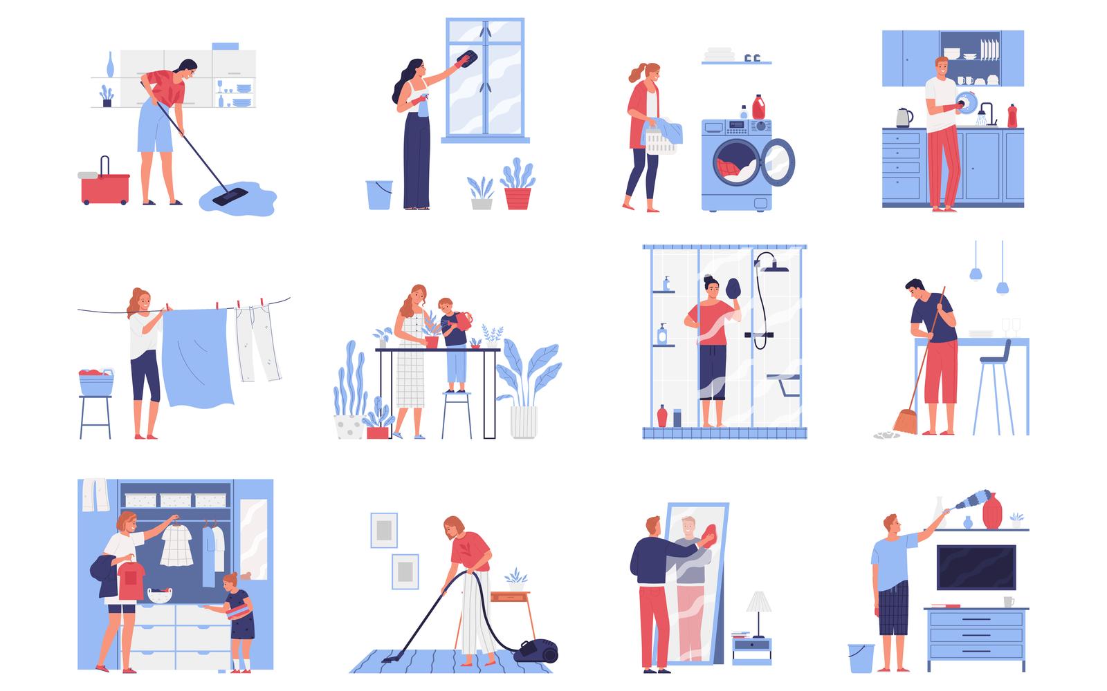 Home Cleaning Set Vector Illustration Concept