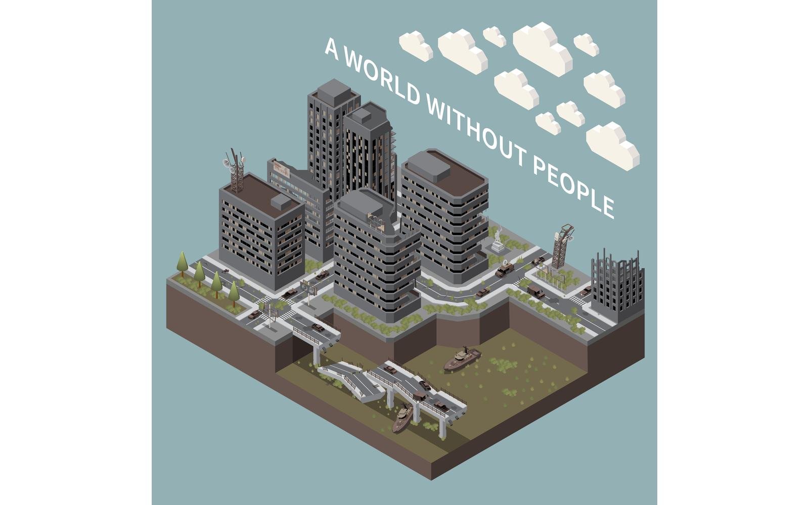 Post Apocalypse City Isometric 7 Vector Illustration Concept