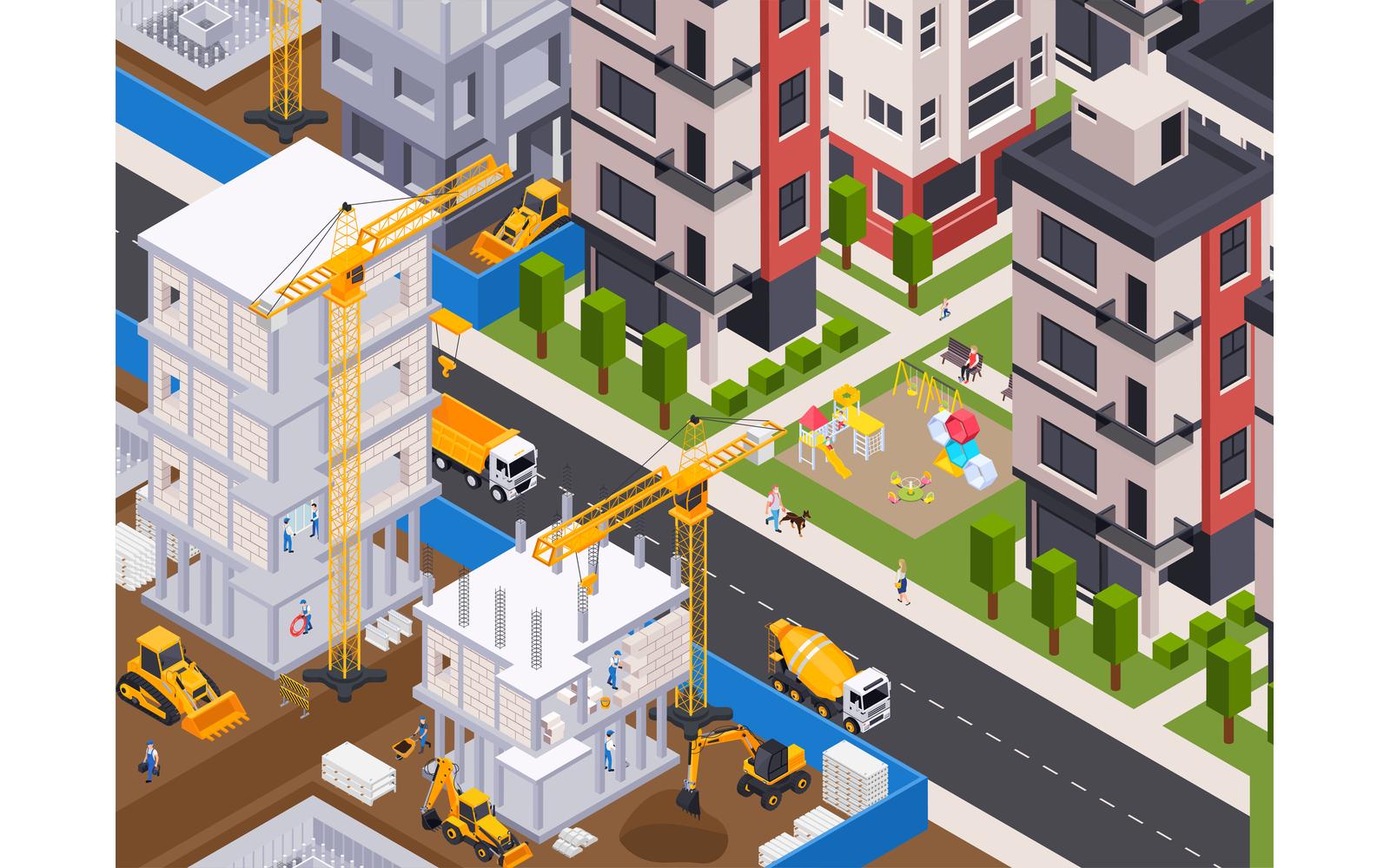 Construction Building Isometric 7 Vector Illustration Concept