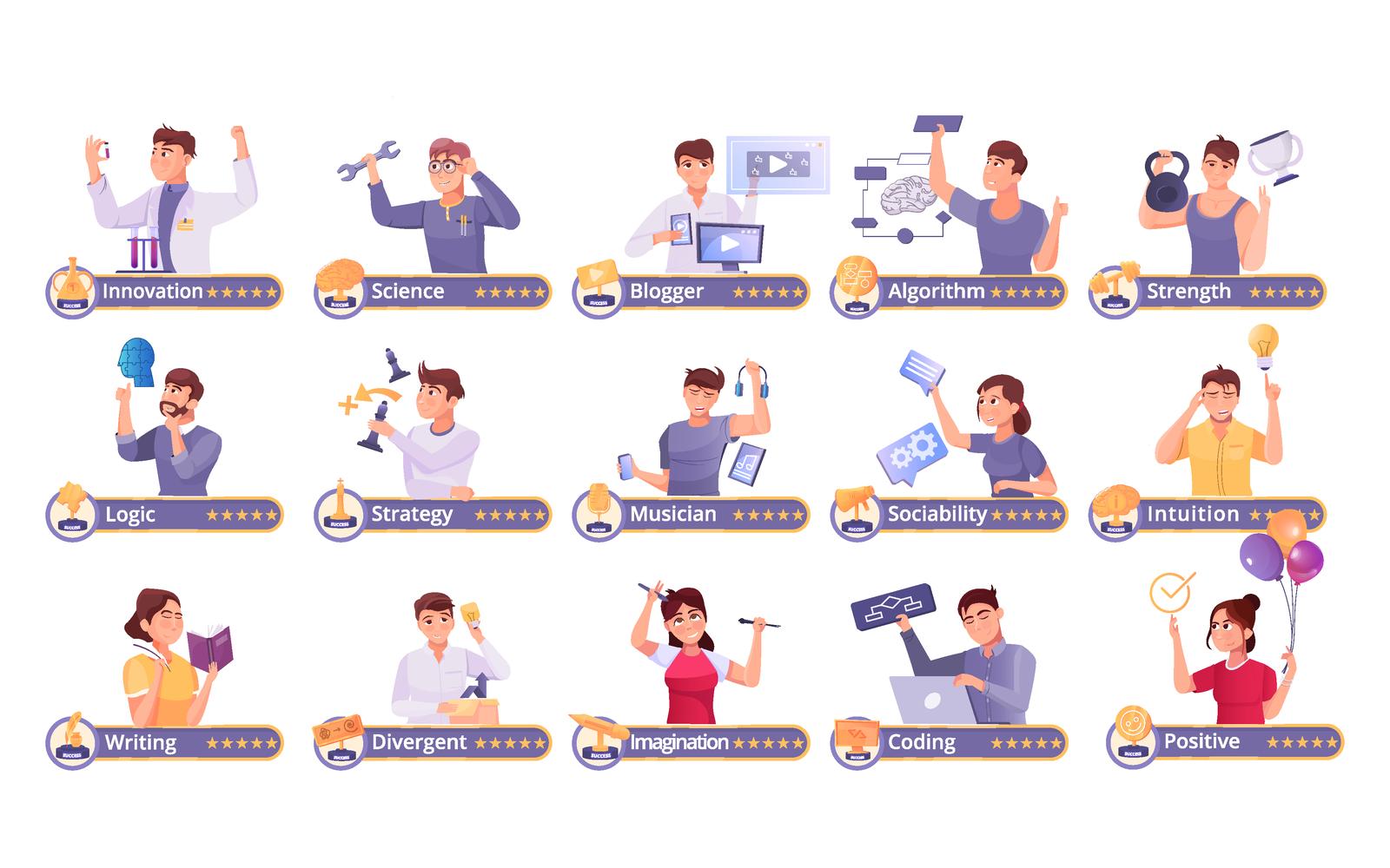 Mental Health People Flat Set Vector Illustration Concept