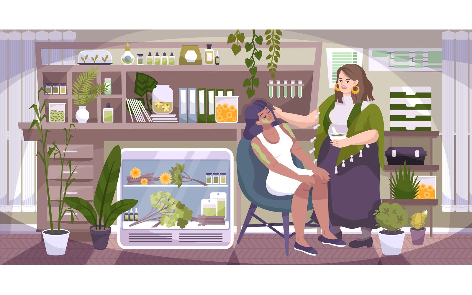 Herbal Treatment Herbalist Flat Vector Illustration Concept