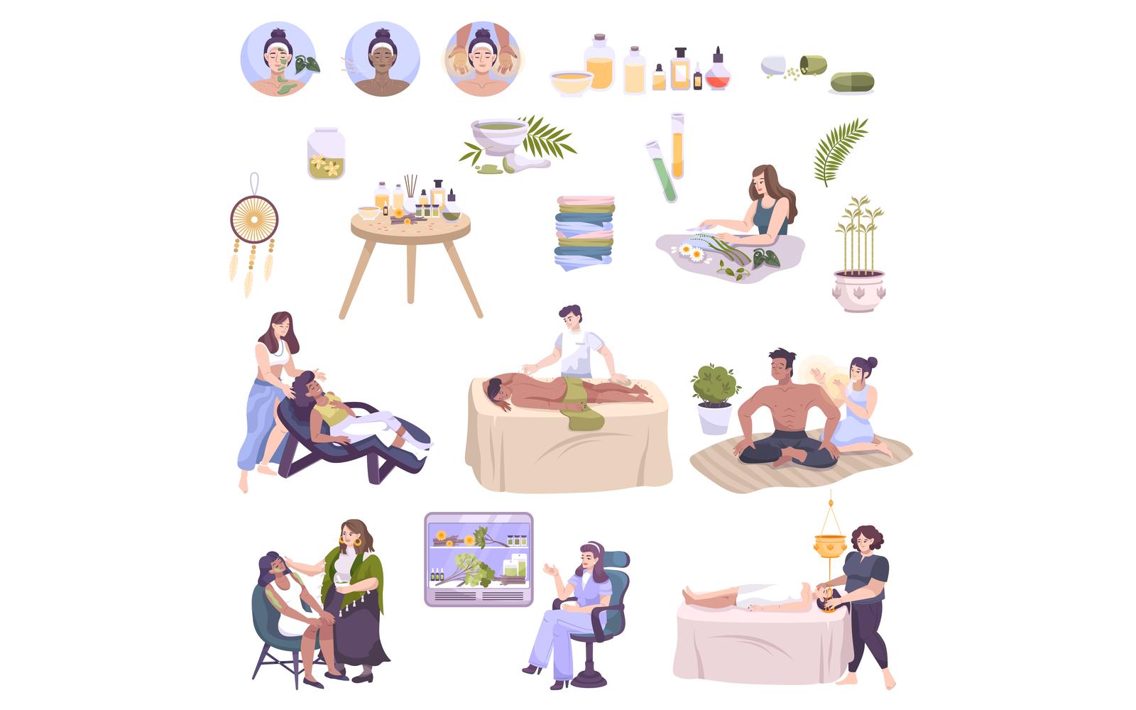 Alternative Medicine Set Flat Vector Illustration Concept