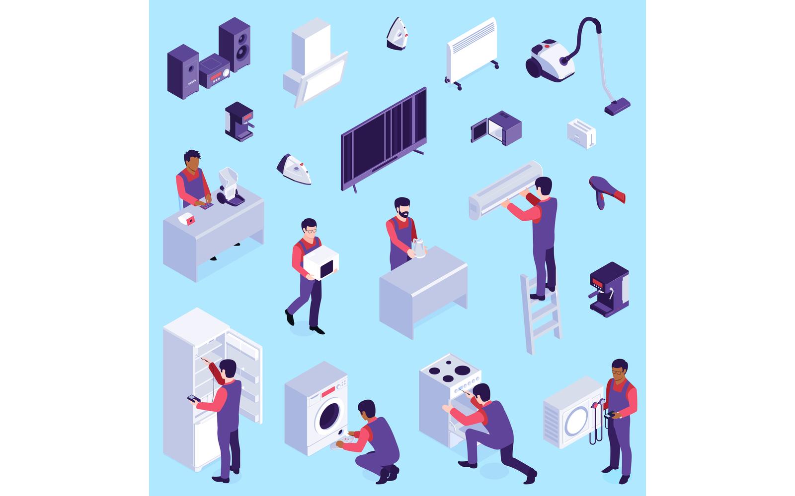 Isometric Repair Service Color Set Vector Illustration Concept