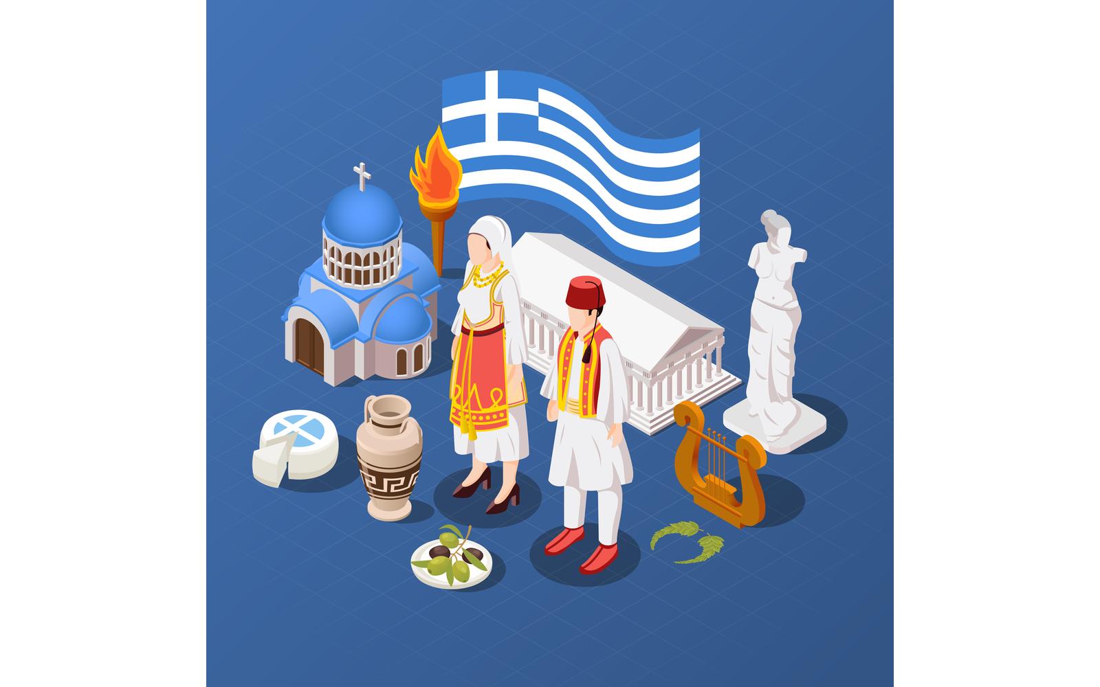 Greece Isometric Composition Vector Illustration Concept