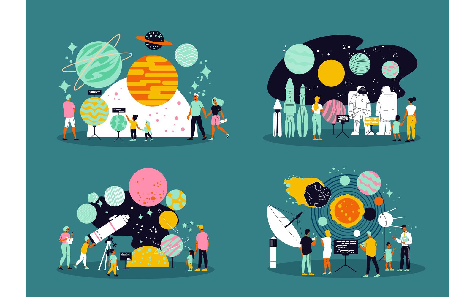 Planetarium Astronomical Set Vector Illustration Concept