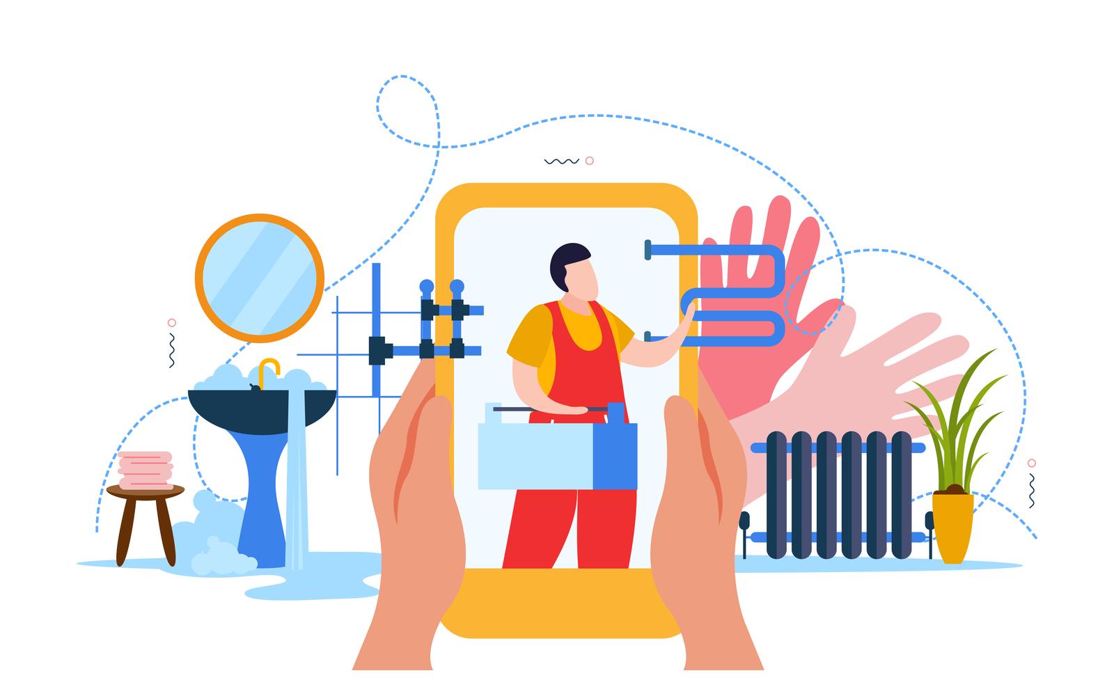 Plumber Flat Composition 3 Vector Illustration Concept