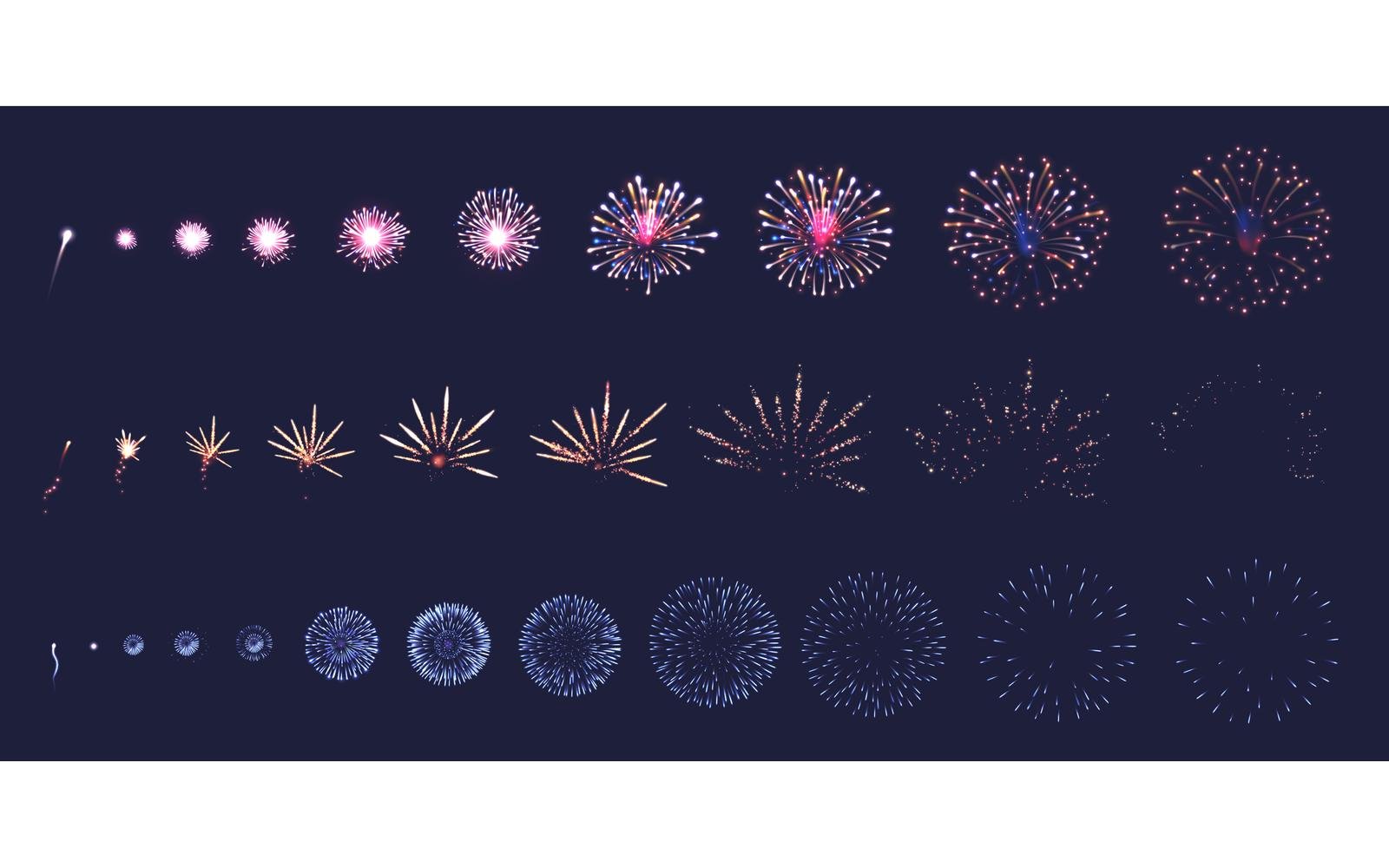 Realistic Fireworks Animation Set Vector Illustration Concept