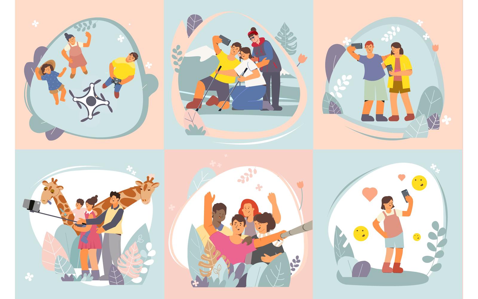 Selfie Composition Set Flat Vector Illustration Concept