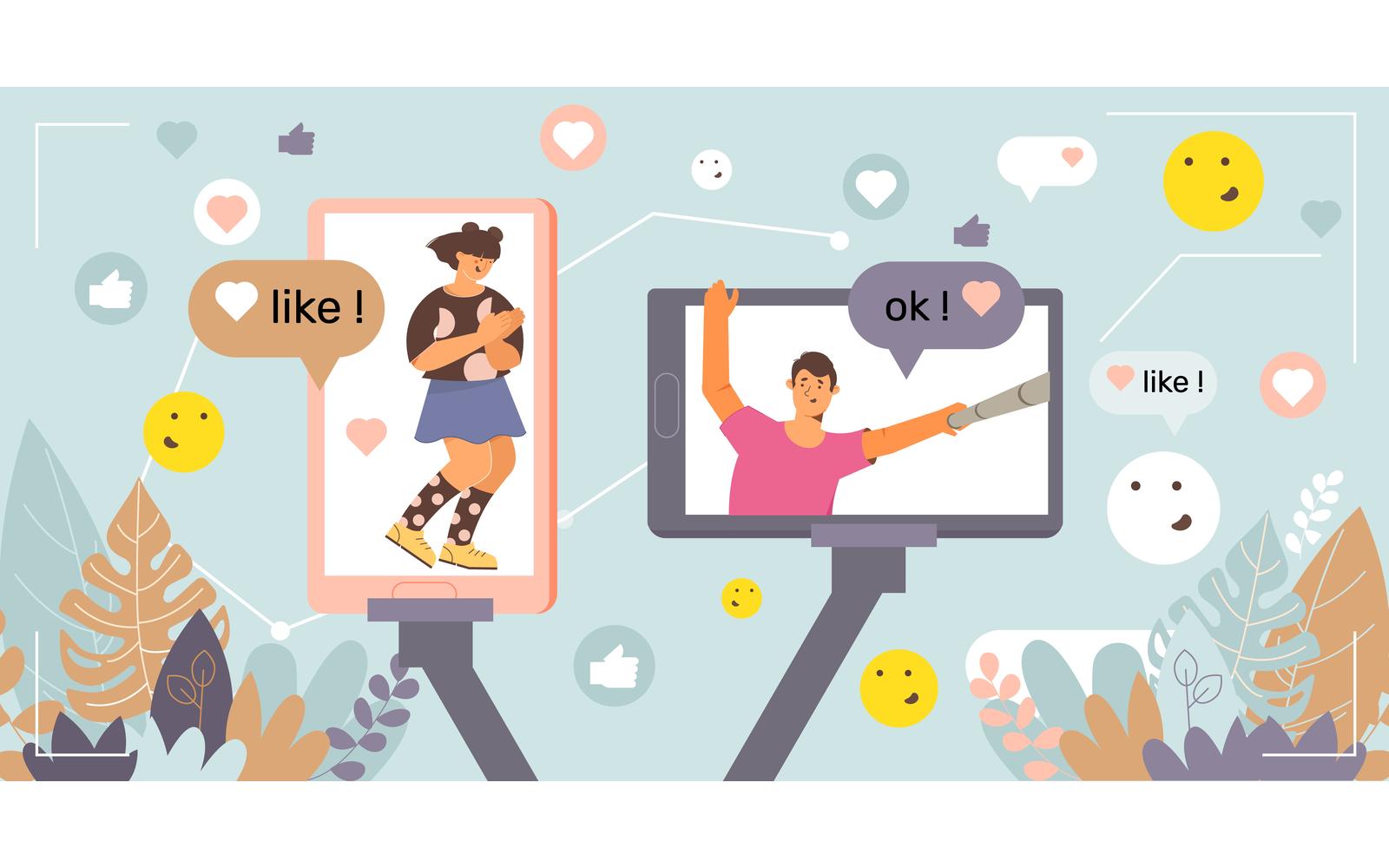 Selfie Social Blog Flat Vector Illustration Concept