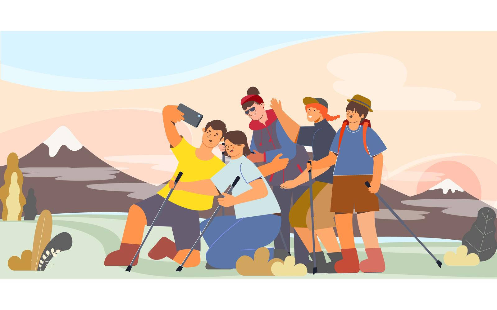 Selfie Friend Flat Vector Illustration Concept