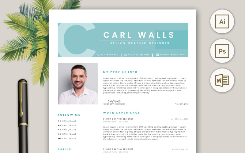 Carl Walls Job Hunting Resume CV Template