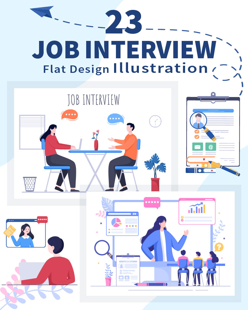 23 Job Interview Meeting and Hiring Online Vector Illustration