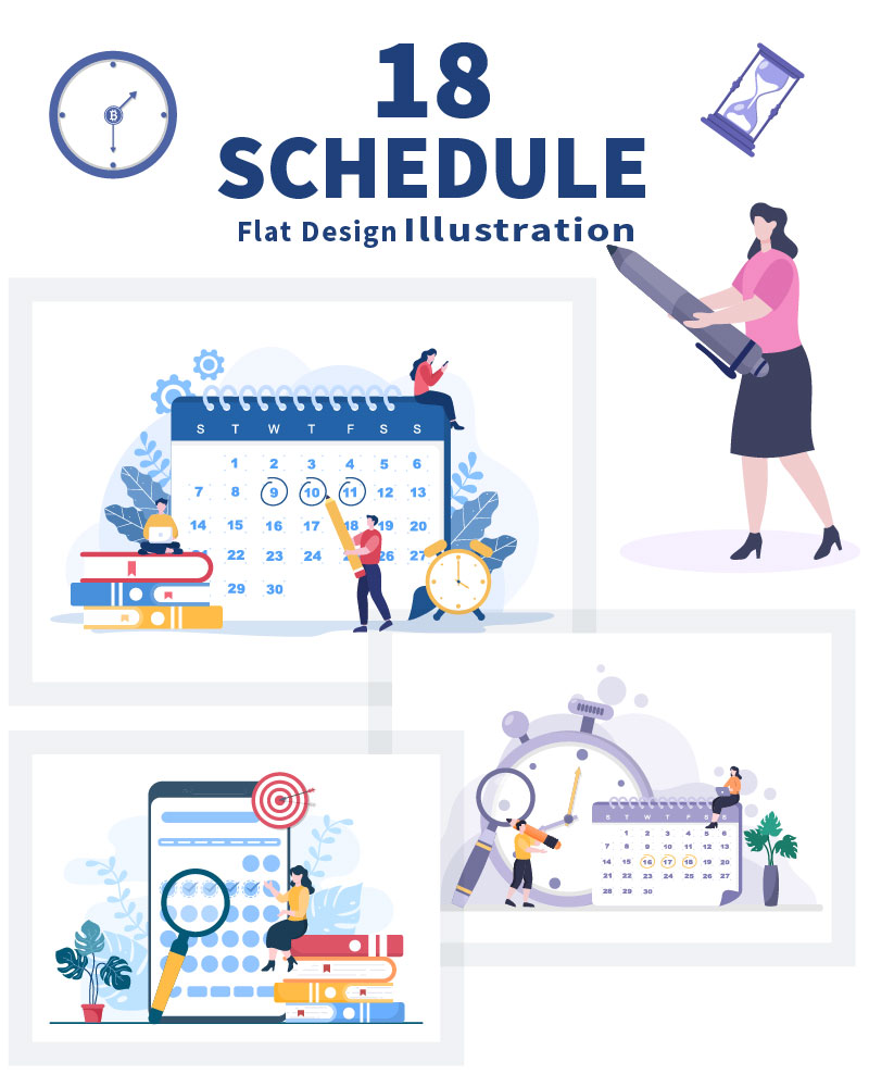 18 Planning Schedule or Time Management Calendar Illustration