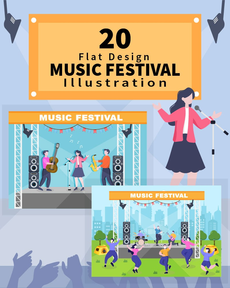 20 Music Festival Live Singing Performance Vector Illustration