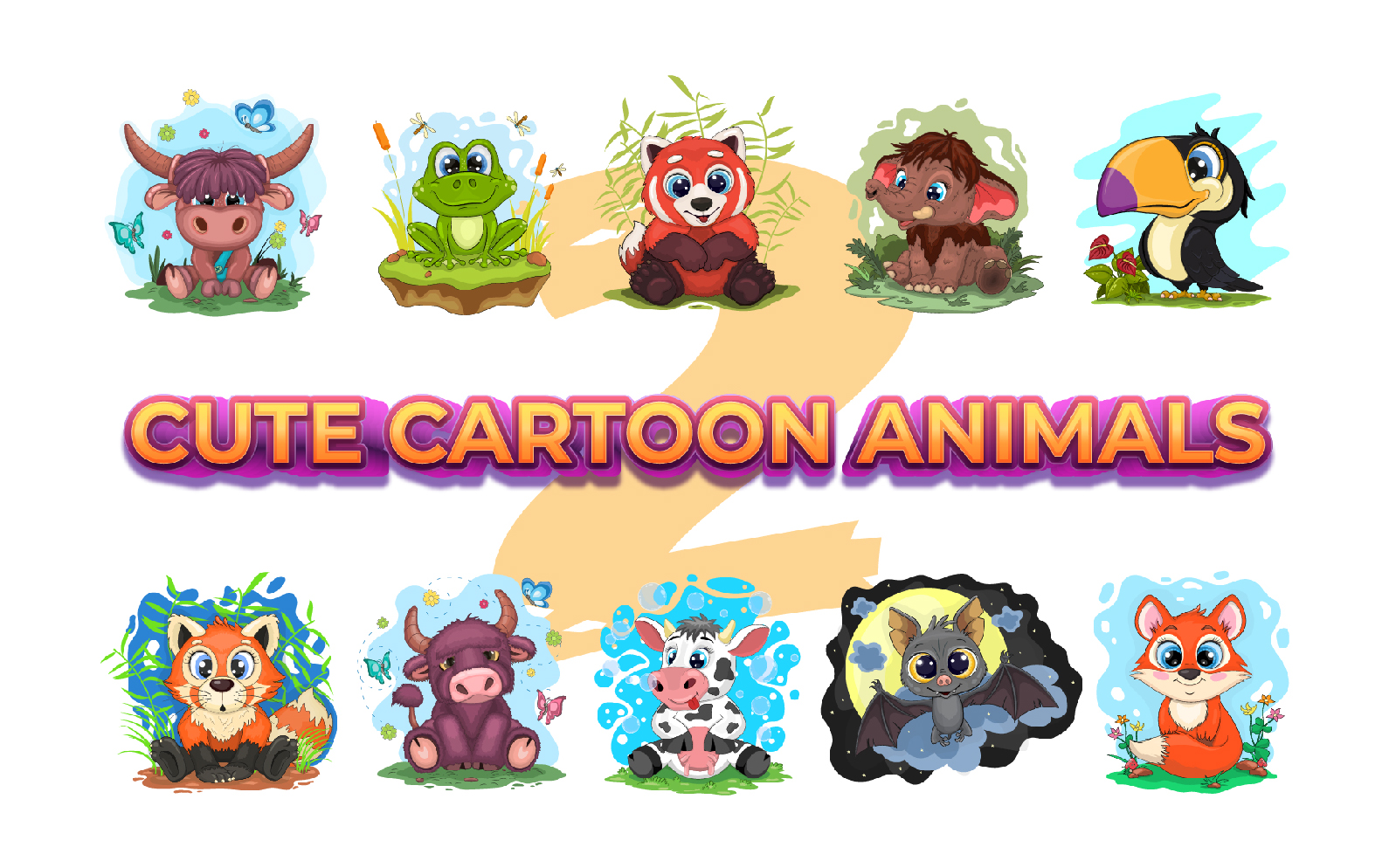 Set of cute cartoon animals, characters_02