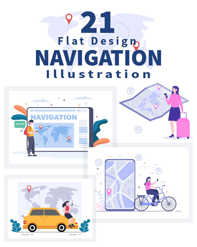 21 GPS Navigation Map and Compass Vector Illustration