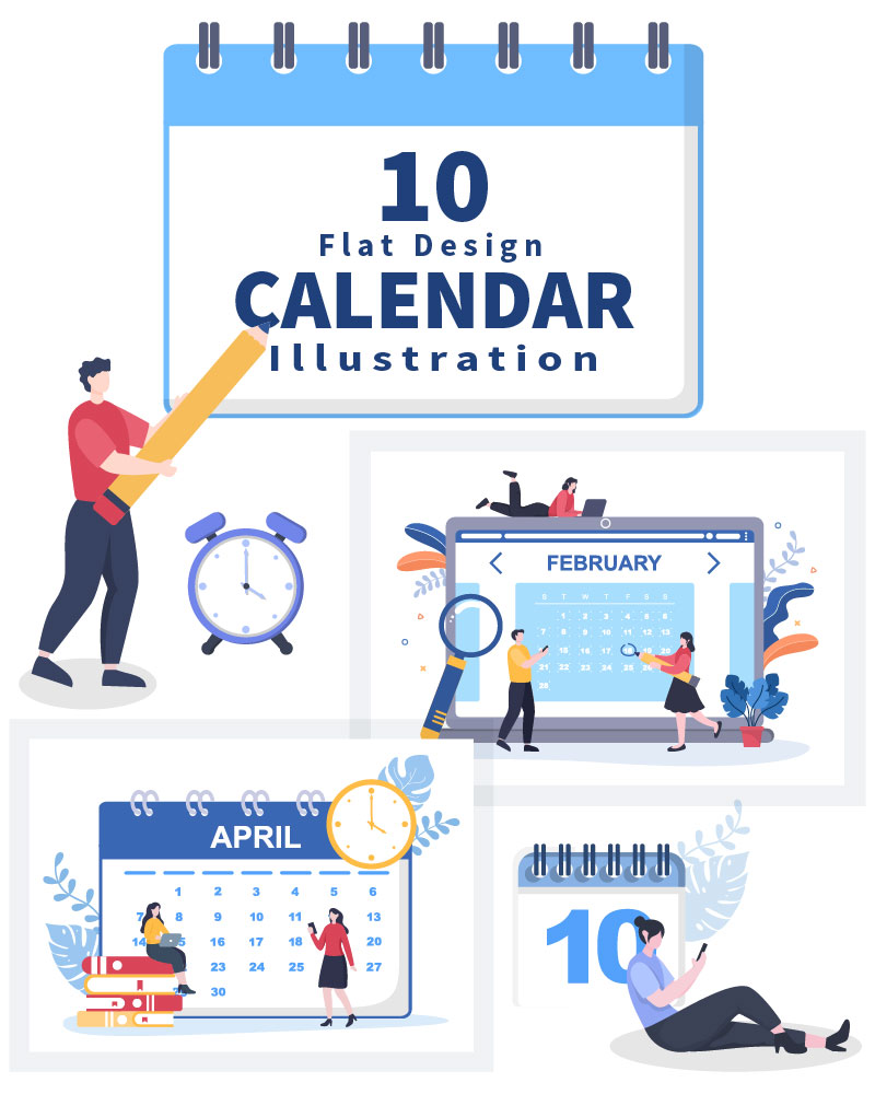 10 Calendar for Planning Work or Events Vector Illustration