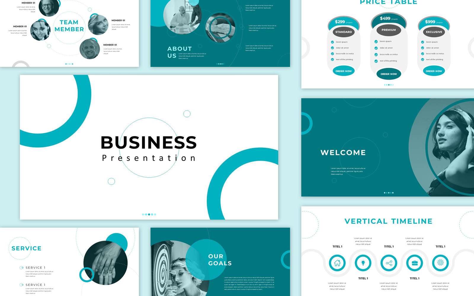 Business Presentation PowerPoint Template Turquoise color