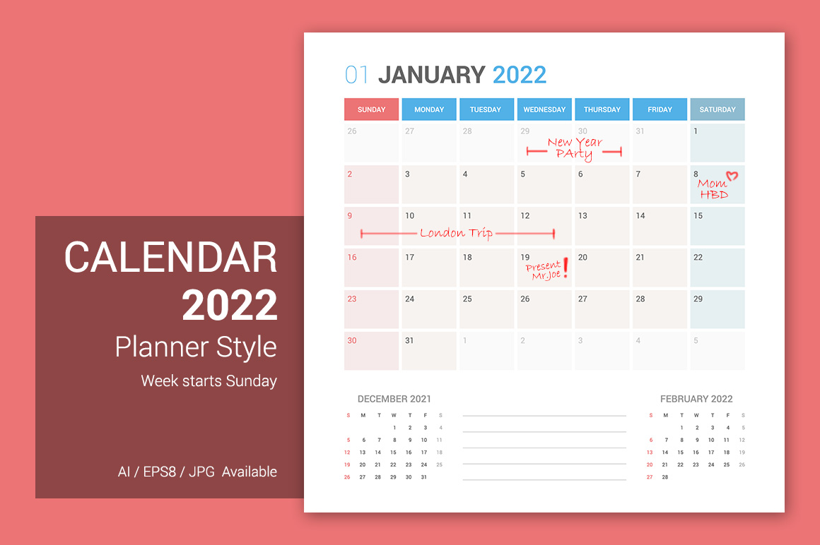 Calendar 2022 Planner Design[Sunday]