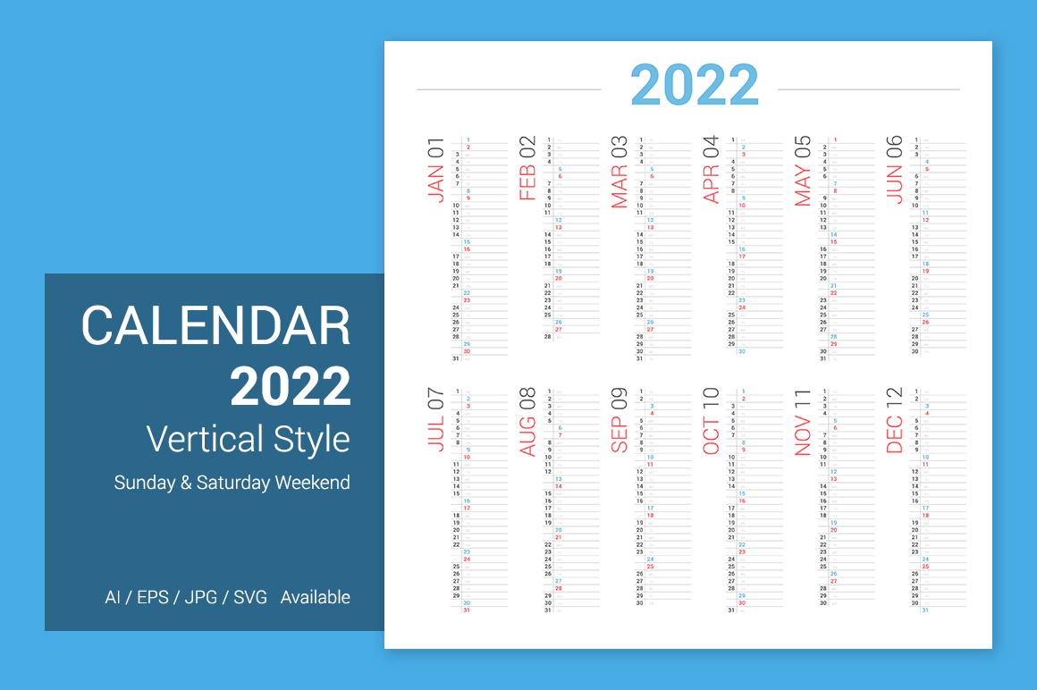 Calendar 2022 Vertical Design Planner