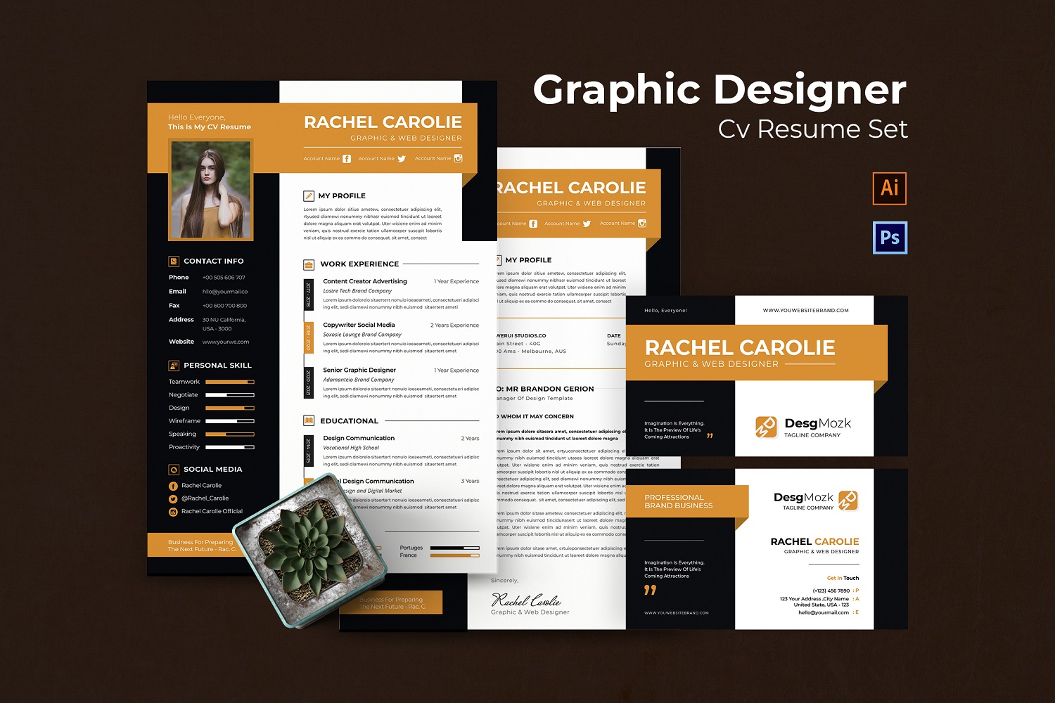 Graphic Designer Cover Letter CV Resume Set