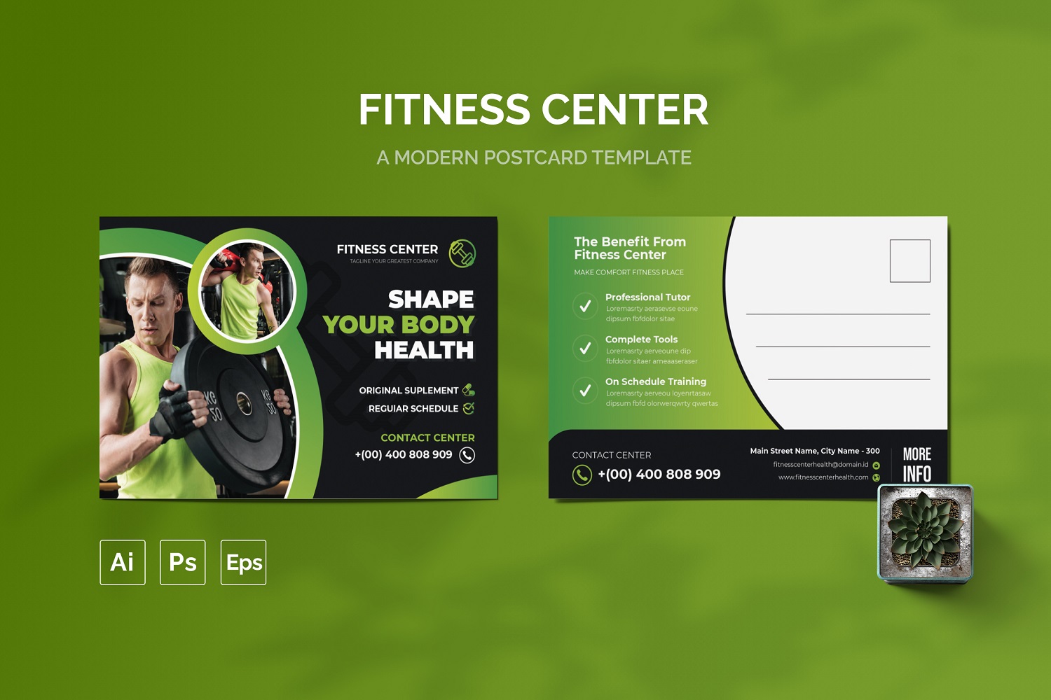 Fitness Center Post Card Template