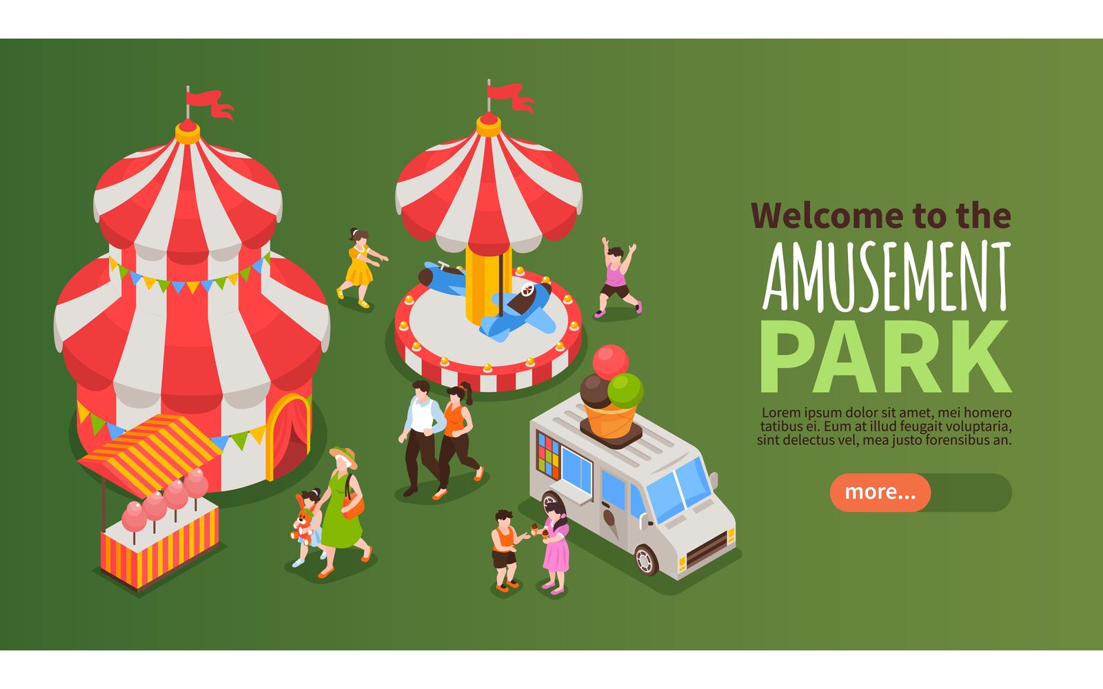 Isometric Amusement Park Horizontal Banner 210112115 Vector Illustration Concept