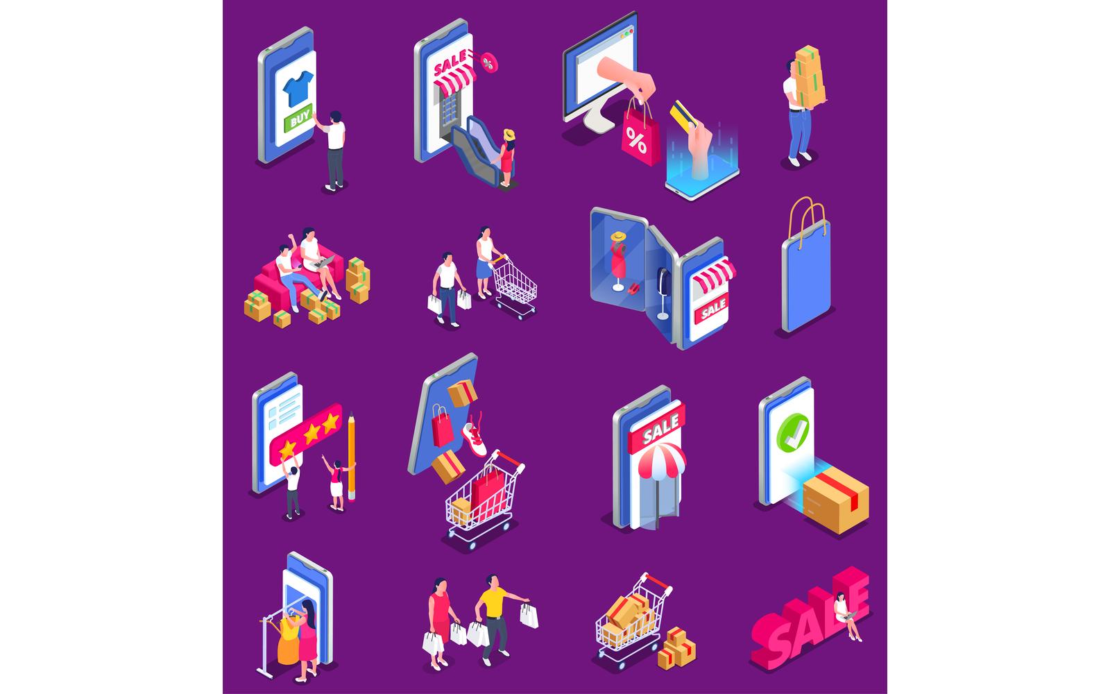 Online Sale Outlet Isometric Set 201220101 Vector Illustration Concept