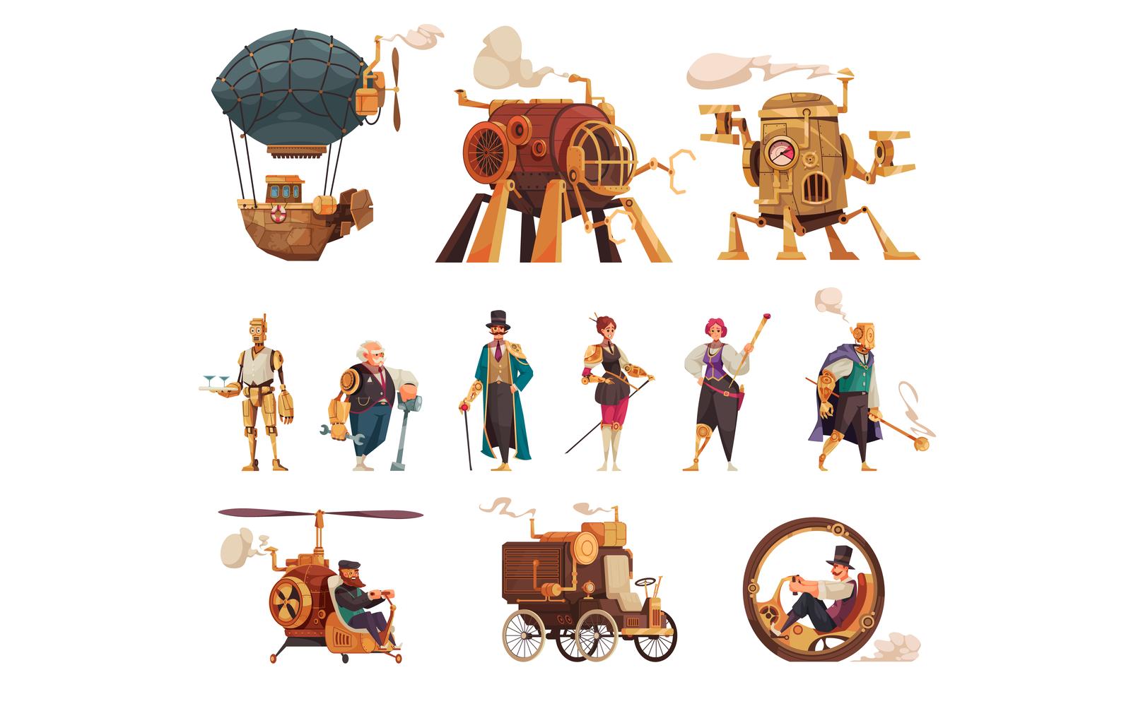 Steampunk Vintage Technology Fantasy Set 210112622 Vector Illustration Concept