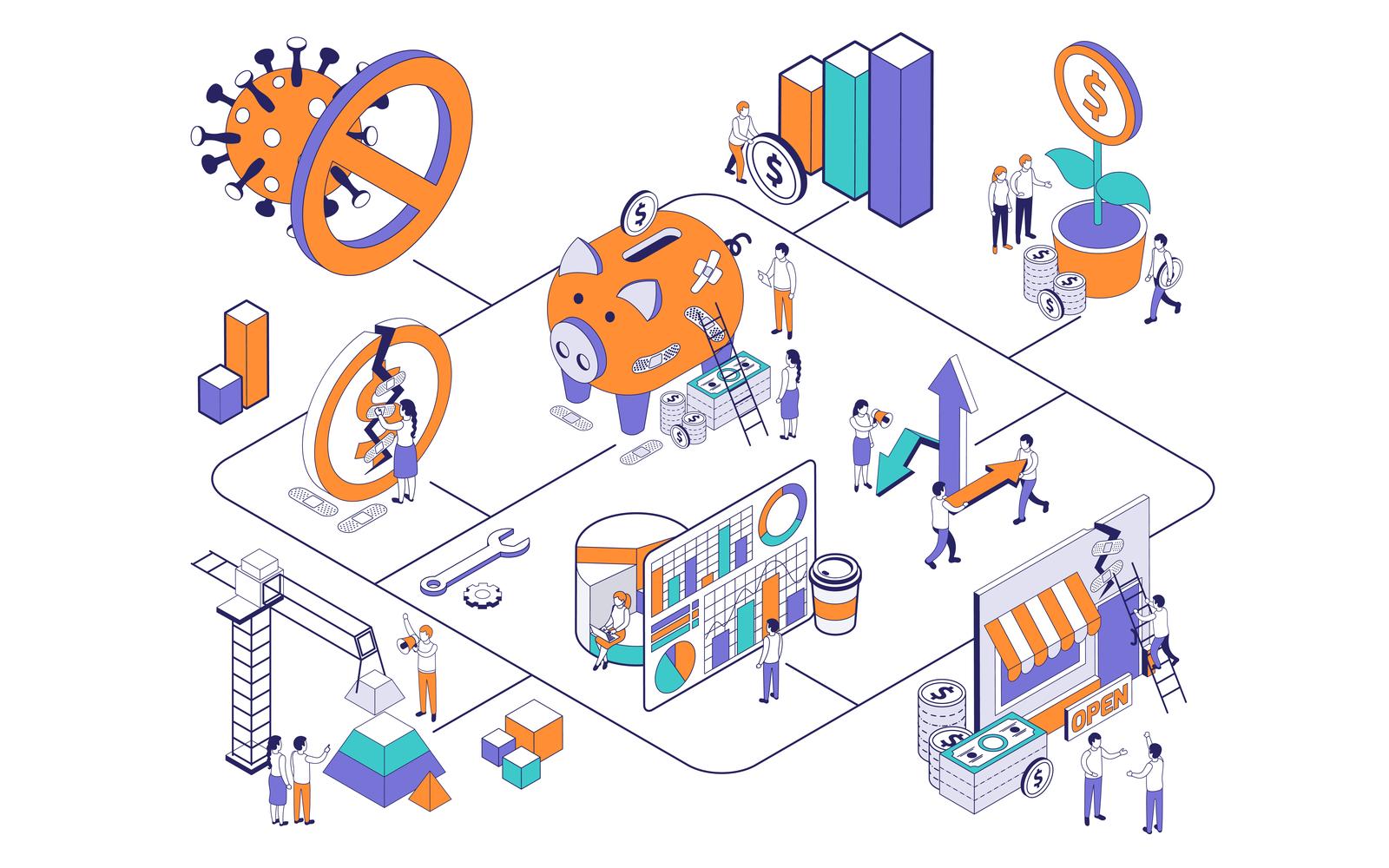 Economic Business Recovery Isometric 210203902 Vector Illustration Concept