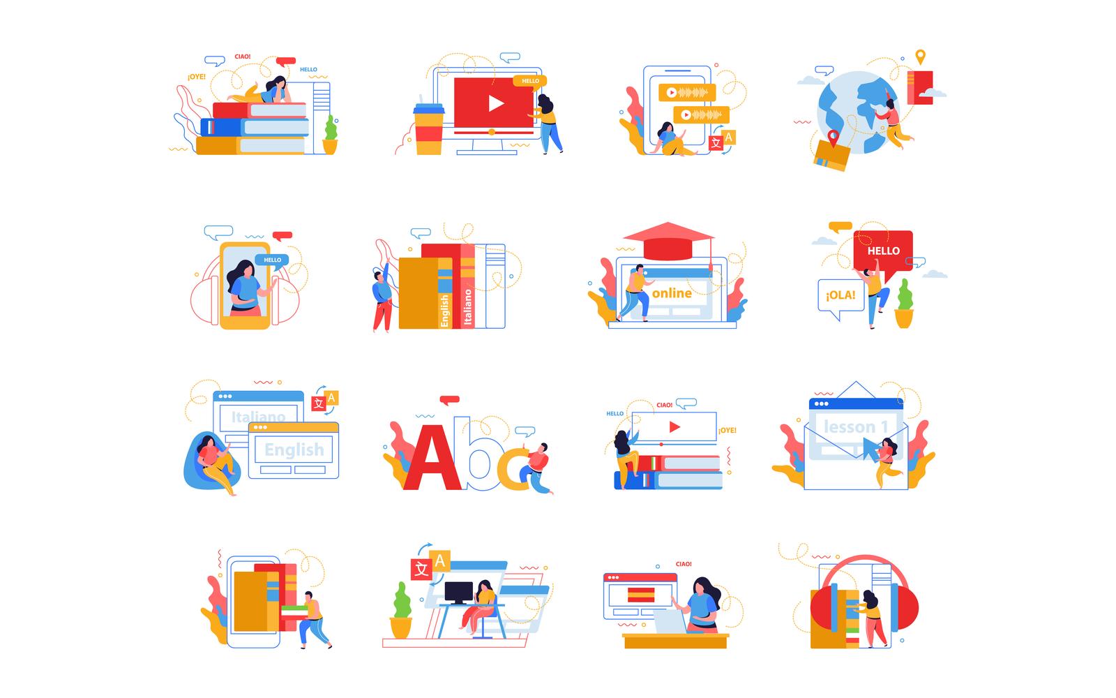 Language School Flat Icons 210340209 Vector Illustration Concept