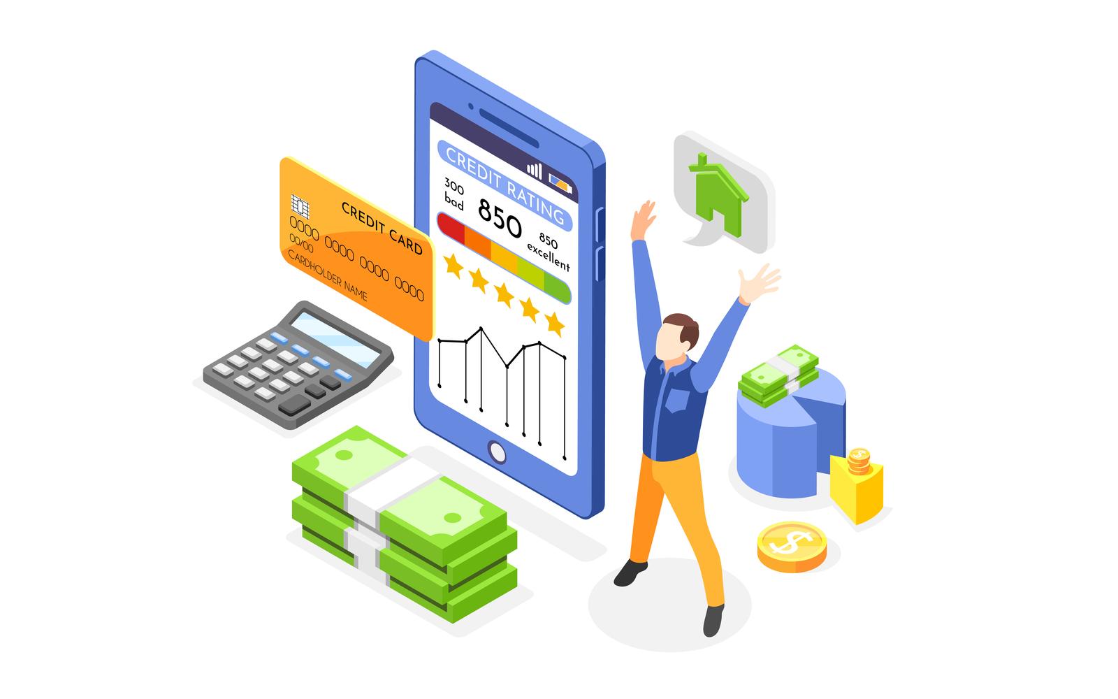 Credit Score And History Isometric Composition 210230130 Vector Illustration Concept