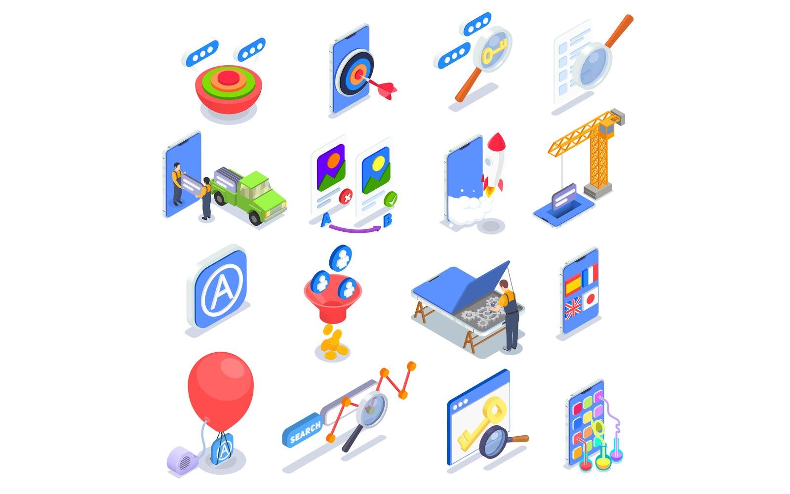 Aso Application Store Optimization Isometric Set 210220101 Vector Illustration Concept