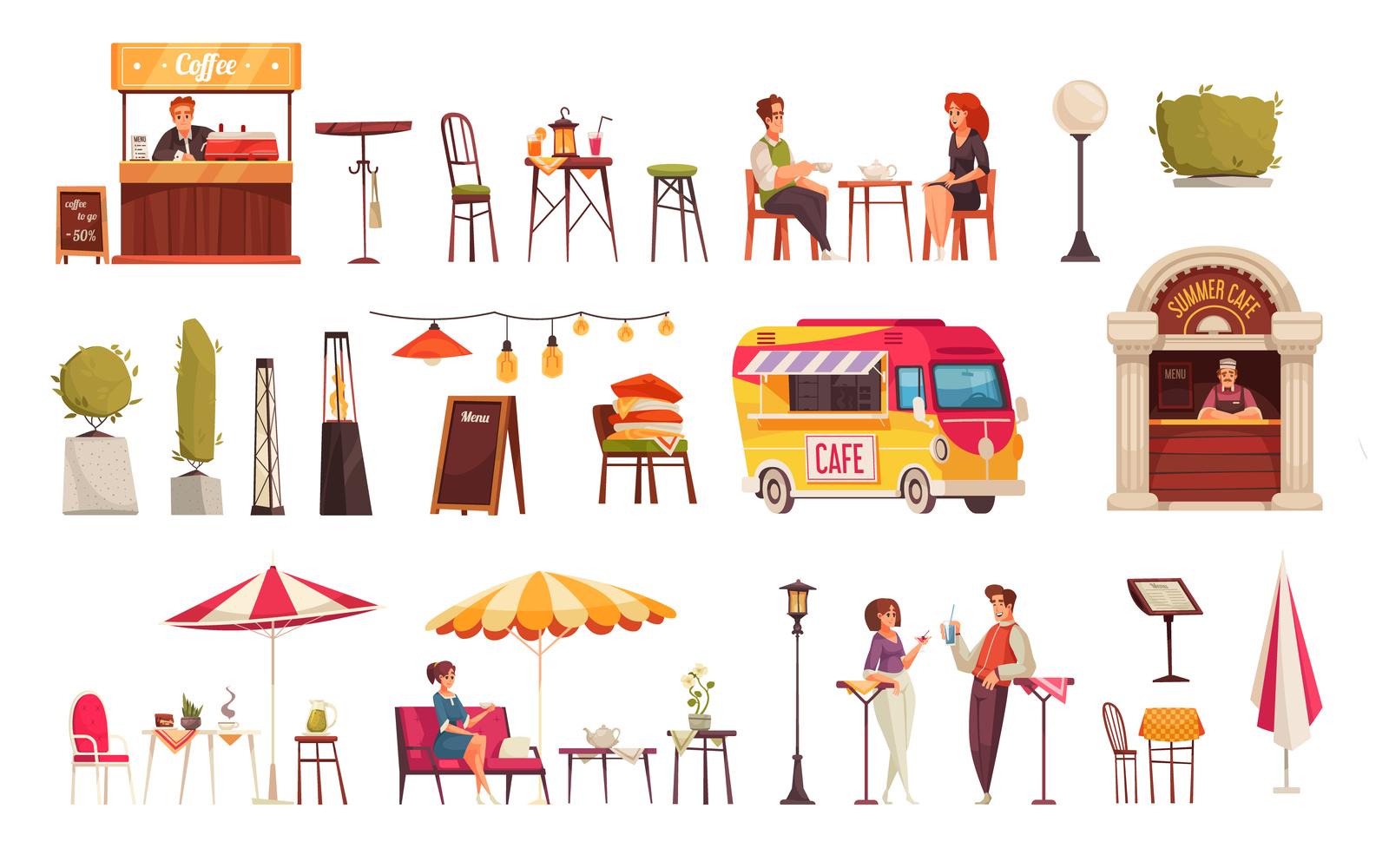 Street Cafe Terrace Set 210212657 Vector Illustration Concept