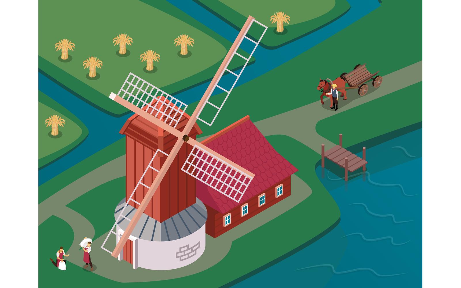 Isometric Windmills Horizontal Illustration 210303217 Vector Illustration Concept